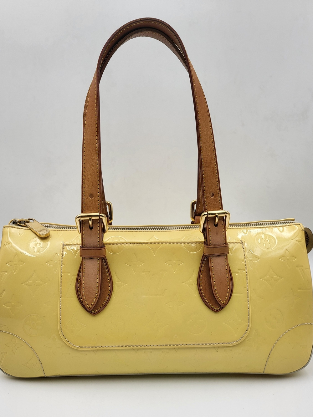 LOUIS VUITTON Yellow Monogram Vernis Rosewood Avenue Shoulder Bag, Auth w/COA.